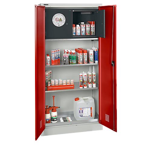 Sch?fer Shop Select Gefahrstoffschrank, B 950 x T 500 x H 1935 mm, 2 B?den, 1 Wanne, Sicherheitsfach Typ 30, lichtgrau/rubinrot