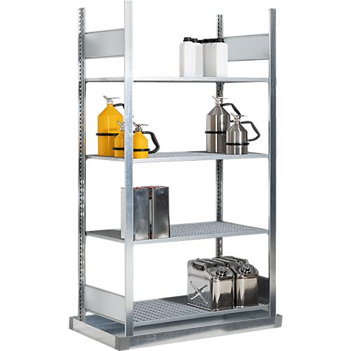 Gefahrstoffregal asecos REG-B 1054, B 1156 x T 526 x H 2000, mit 32 l Bodenauffangwanne und 4 Stahl-Gitterostb?den
