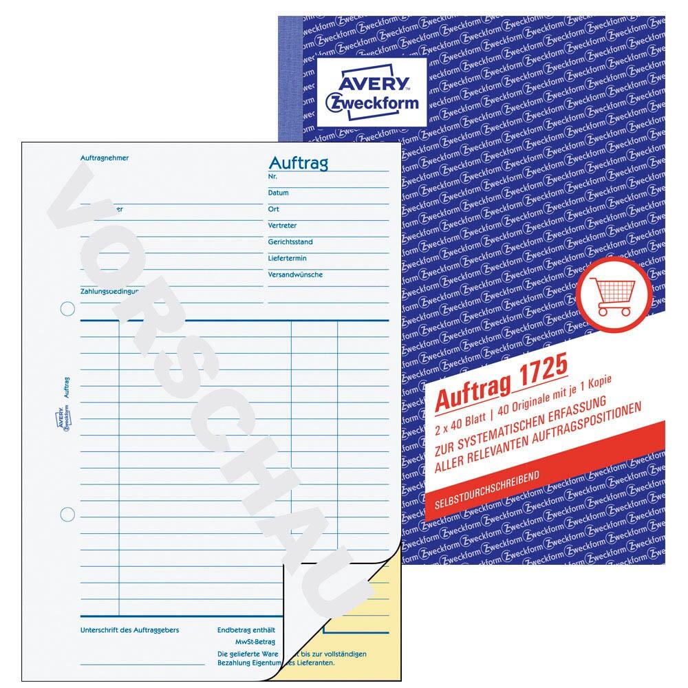 AVERY Zweckform Auftrag Formularbuch 1725 – 2 x 40 Blatt