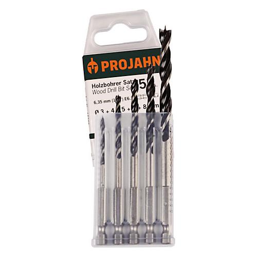 Projahn Holzspiralbohrer-Set, 5-teilig, 6-kant Schaft E6.3, ? 3-4-5-6-8 mm, 162 mm Gesamtl?nge