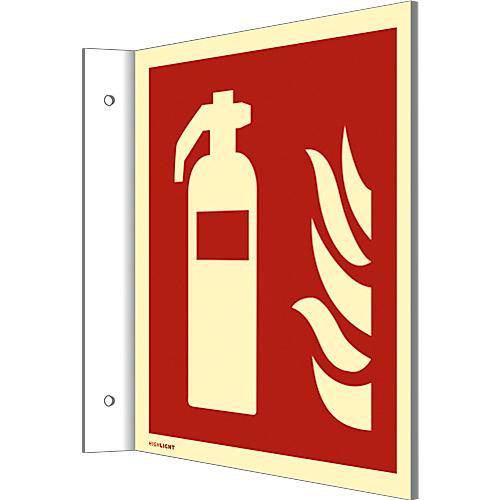 moedel Fahnenschild 'Feuerl?scher', nach DIN EN ISO 7010 F001, Kunststoff, langnachleuchtend, B 148 x H 148 mm