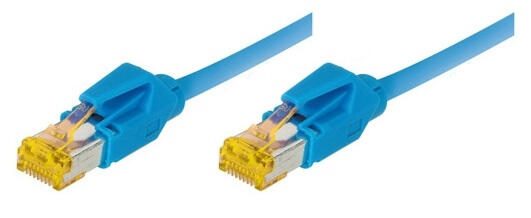 Tecline Patchkabel Cat. 6A (ISO/IEC), S/FTP, halogenfrei, mit Rastnasenschutz, blau, 0,3 m