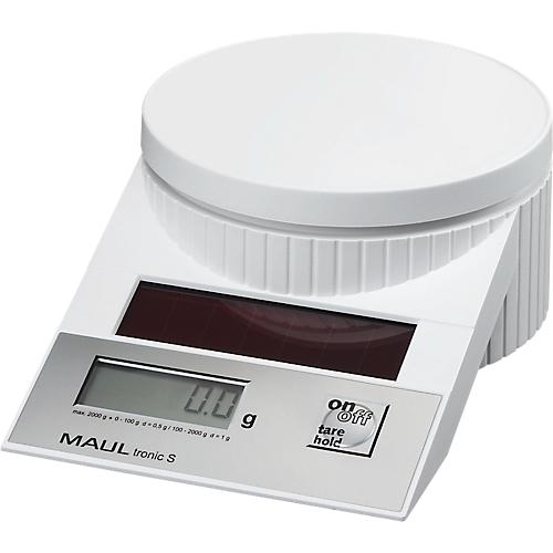 MAUL Briefwaage MAULtronic S, bis 2000 g, Display, Solarbetrieben, Abschaltautomatik, Ein-Tasten-Bedienung, Hold-Funktion, wei?