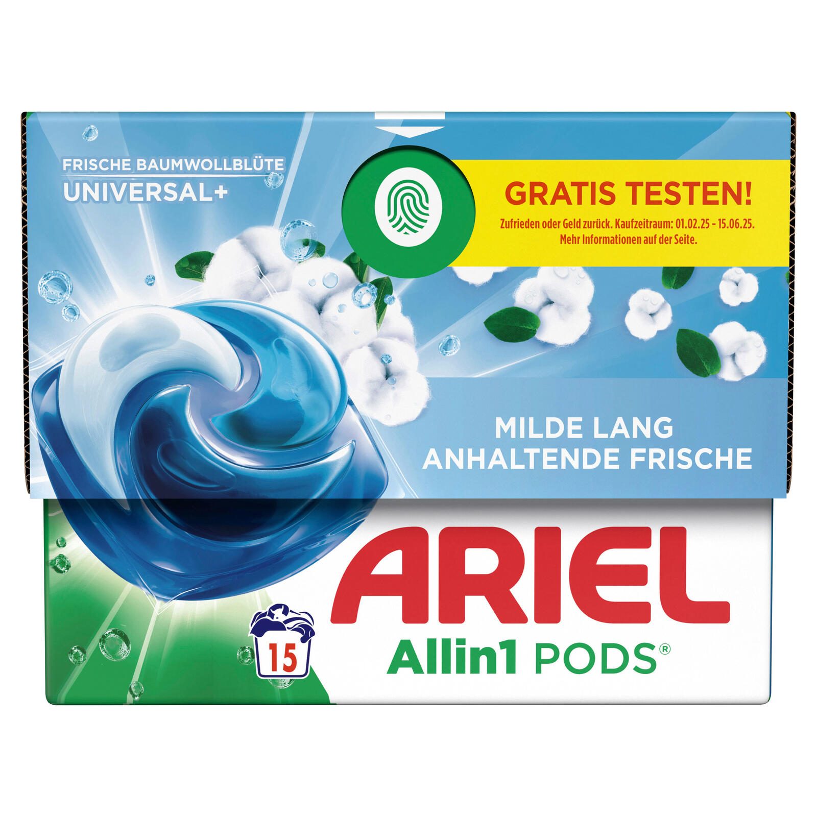 ARIEL UNIVERSAL+ Allin1 PODS Frische Baumwollblüte Waschmittel 15 St.