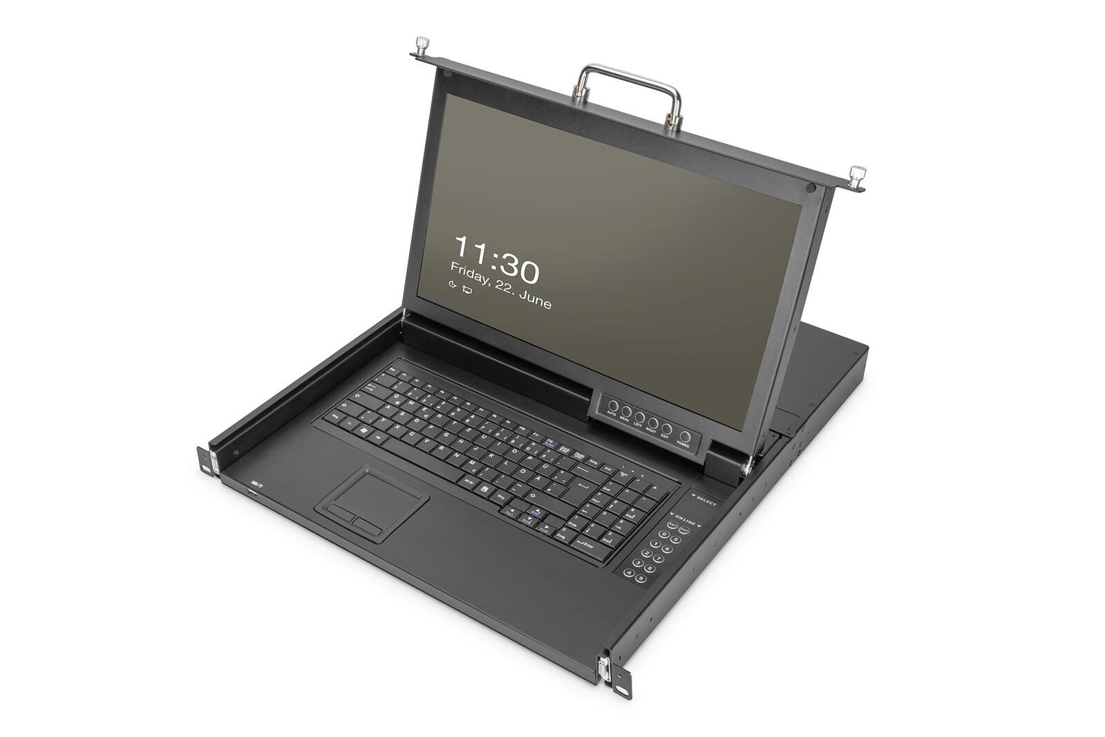 Digitus 17″ HD LCD KVM Konsole, 1-Port VGA, deutsche Tastatur
