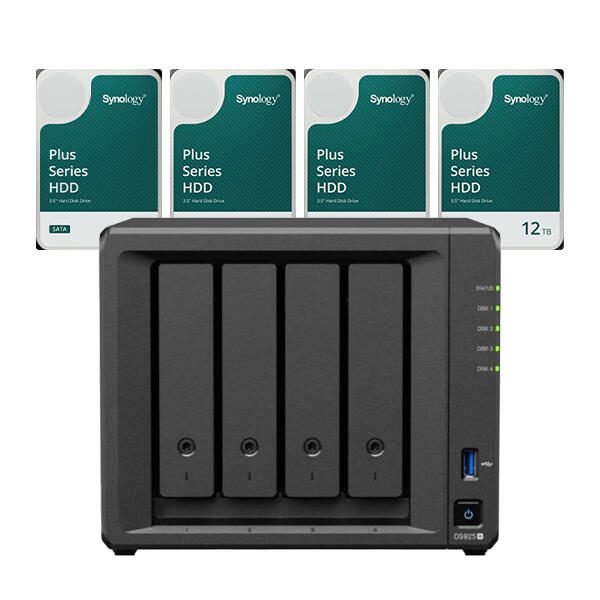 Synology DS925+ DiskStation + 48TB 4x Synology Plus 3.5″ SATA 6Gb/s Festplatte 12 TB