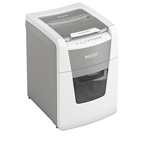 Leitz IQ Autofeed Small Office 100 Aktenvernichter P5, Vollautomatik, Mikroschnitt 2 x 15 mm, 34 l, 100 Blatt Schnittleistung, wei?