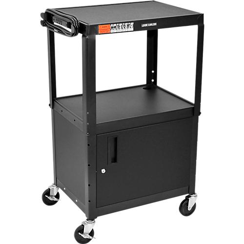 Luxor h?henverstellbarer Mehrzweckwagen mit Schrank, abschlie?bar, Metall, 4 Rollen, schwarz