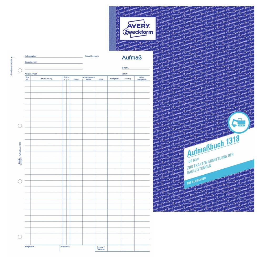 AVERY Zweckform Aufmaßbuch Formularbuch 1318 – 1 x 100 Blatt
