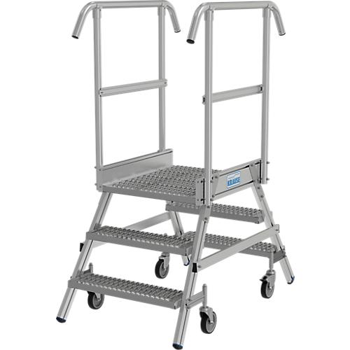 KRAUSE Podestleiter 2×3 Stufen, fahrbar, R13 Profilrost, beidseitig, Plattform 600×720 mm, Gel?nder 1,00 m