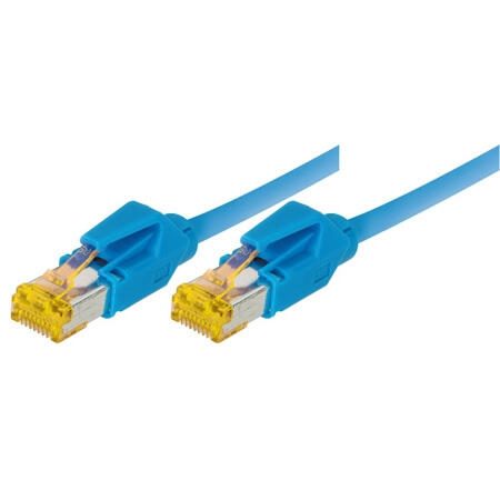 Tecline Patchkabel Cat. 6A (ISO/IEC), S/FTP (PiMF), halogenfrei, mit Rastnasenschutz, blau, 1,0 m