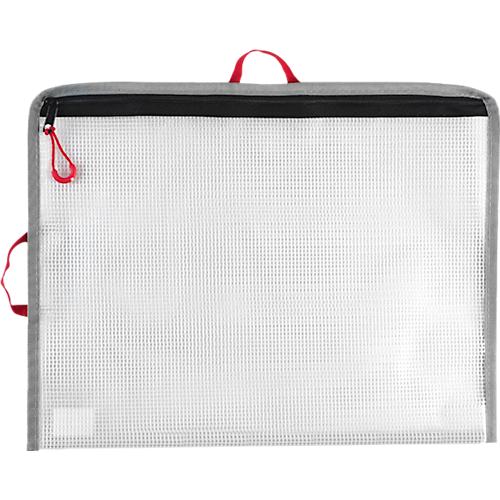 Rei?verschlussbeutel FolderSys Bungee-Bag, A4, 0,20 mm, Kordel/Bordierband/Schlaufen, B 355 x H 275 mm, PVC-freie Folie, transparent-rot-grau-schwarz