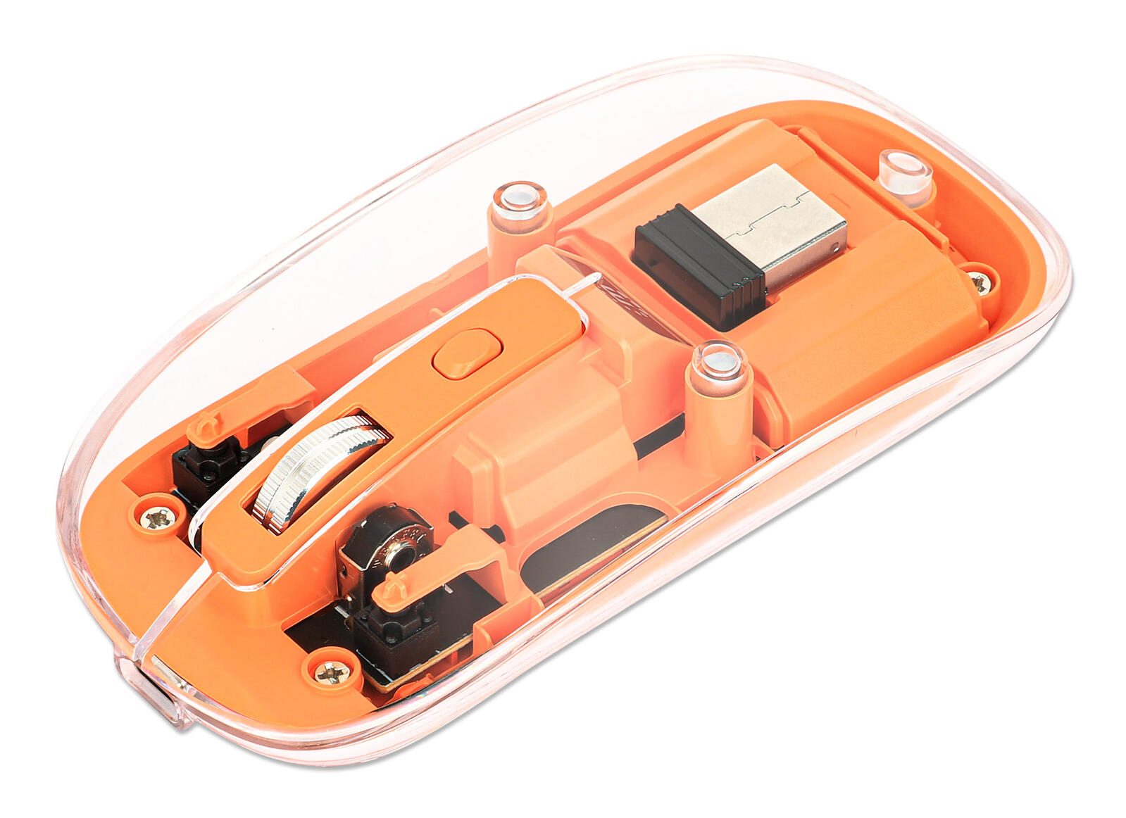 Manhattan kabellose Maus – durchsichtig, klar, orange