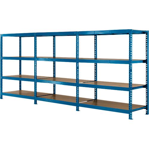 Komplettangebot Weitspann-Steckregal 600, B 4650 x T 600 x H 2000 mm, 1 Grundregal, 2 Anbauregale & 12 B?den, Stahl, himmelblau RAL 5015