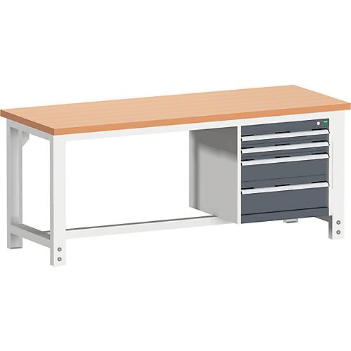Bott Werkbank cubio, Rotbuchenholz, B 2000 x T 750 x H 740-1140 mm, lichtgrau/anthrazitgrau RAL 7035/7016, 1200 kg