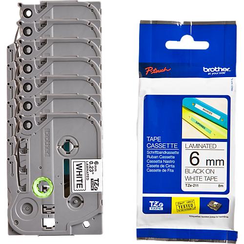 Sparset Schriftbandkassetten Brother TZe-211, selbstklebend, L 8 m x B 6 mm, wei?/schwarz, 6 + 1 GRATIS