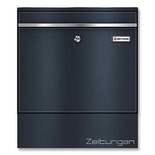 Metzler Briefkasten BK212-RE-ZF, austauschbares Namensschild, separates Zeitungsfach, abschlie?bar, B 390 x T 116 x H 433 mm, Stahl, anthrazitgrau RAL 7016
