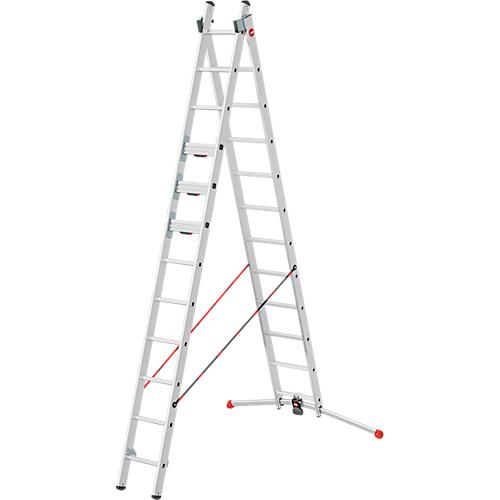 Mehrzweckleiter Hailo S110 Pro, 2-teilig, 2 x 12 Sprossen, Drehstufen-System, Bodenausgleich, bis 150 kg, Aluminium und Kunststoff, silber