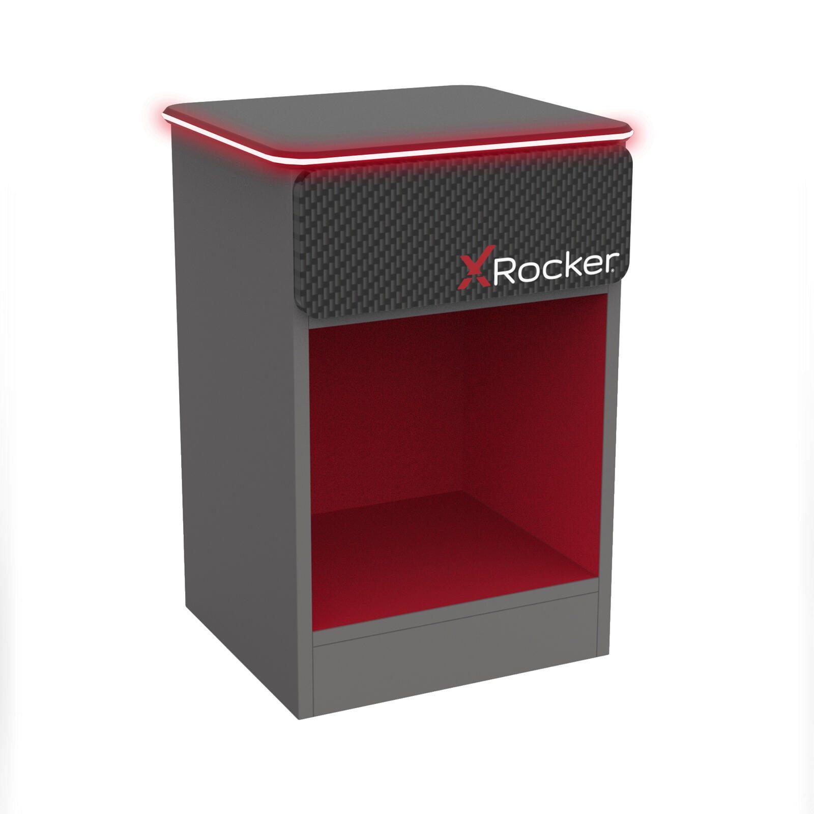 X Rocker Carbon-Tek Gaming Nachttisch mit LED-Beleuchtung & Wireless Charging Ladepad – grau/rot