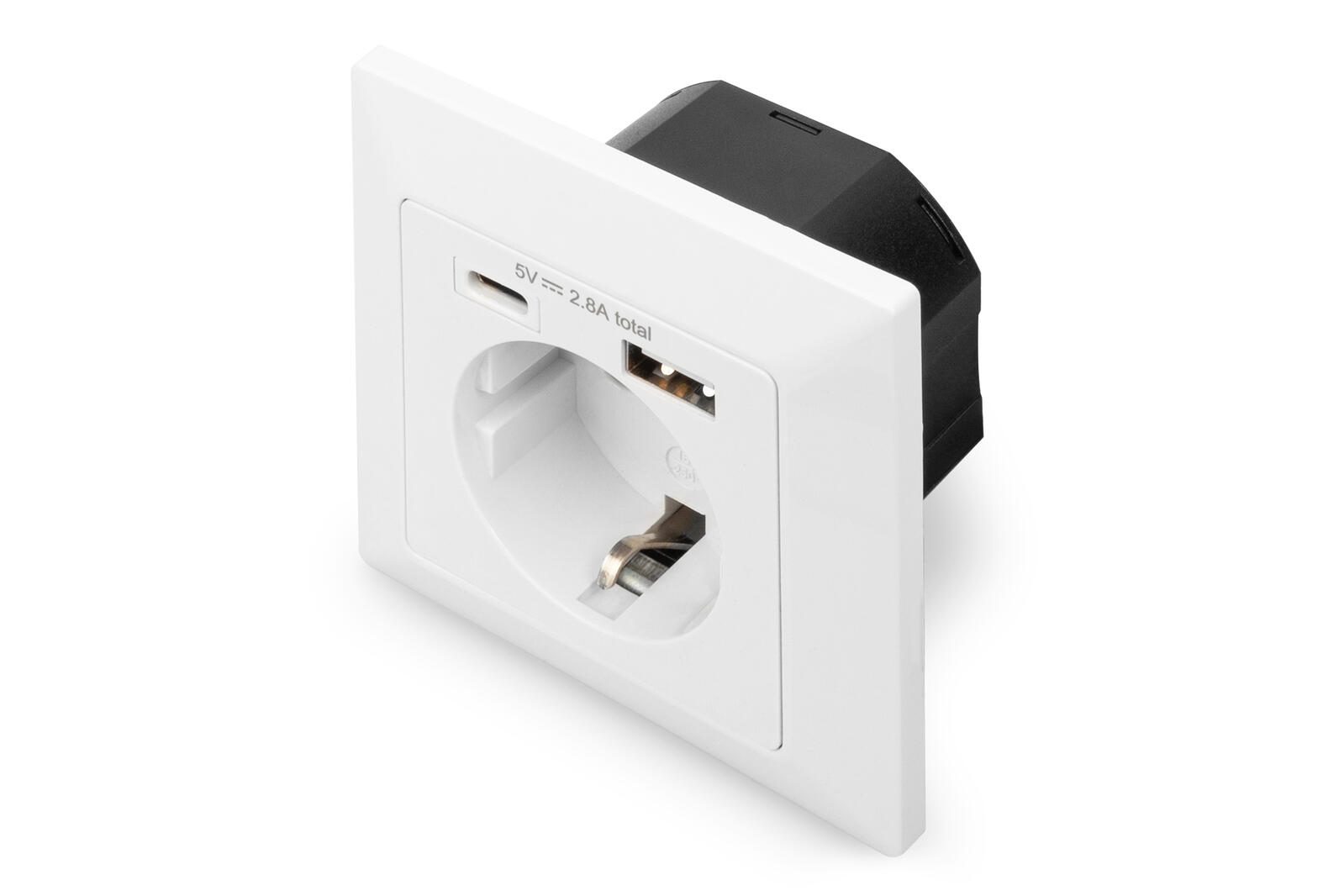 Digitus Sicherheits-Steckdose für Unterputzmontage mit 1 x USB Type-C, 1 x USB A