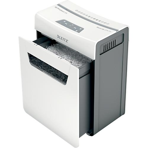 Leitz IQ 8X Protect Premium Aktenvernichter P4, Partikelschnitt 4 x 40 mm, 14 l, 8 Blatt Schnittleistung, Anti-Papierstau-Technologie, wei?