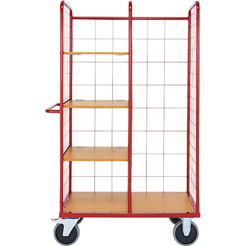 Sch?fer Shop Select Gitter Etagenwagen, 4 Etagen, klappbare Ladefl?chen, bis 600 kg, Schiebegriff, Bock-/Lenkrollen, L 1200 x B 700 x H 1880 mm, Stahl