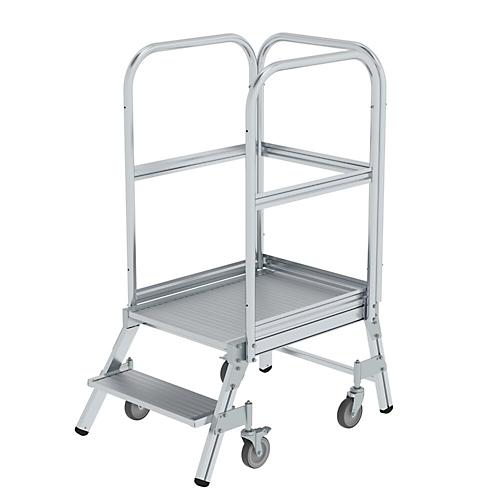 Munk Podesttreppe, 2 Stufen, einseitig begehbar, Rechteckrohr-Holme, Plattform B 600 x T 800 mm, 3-seitiges Gel?nder, max. 150 kg