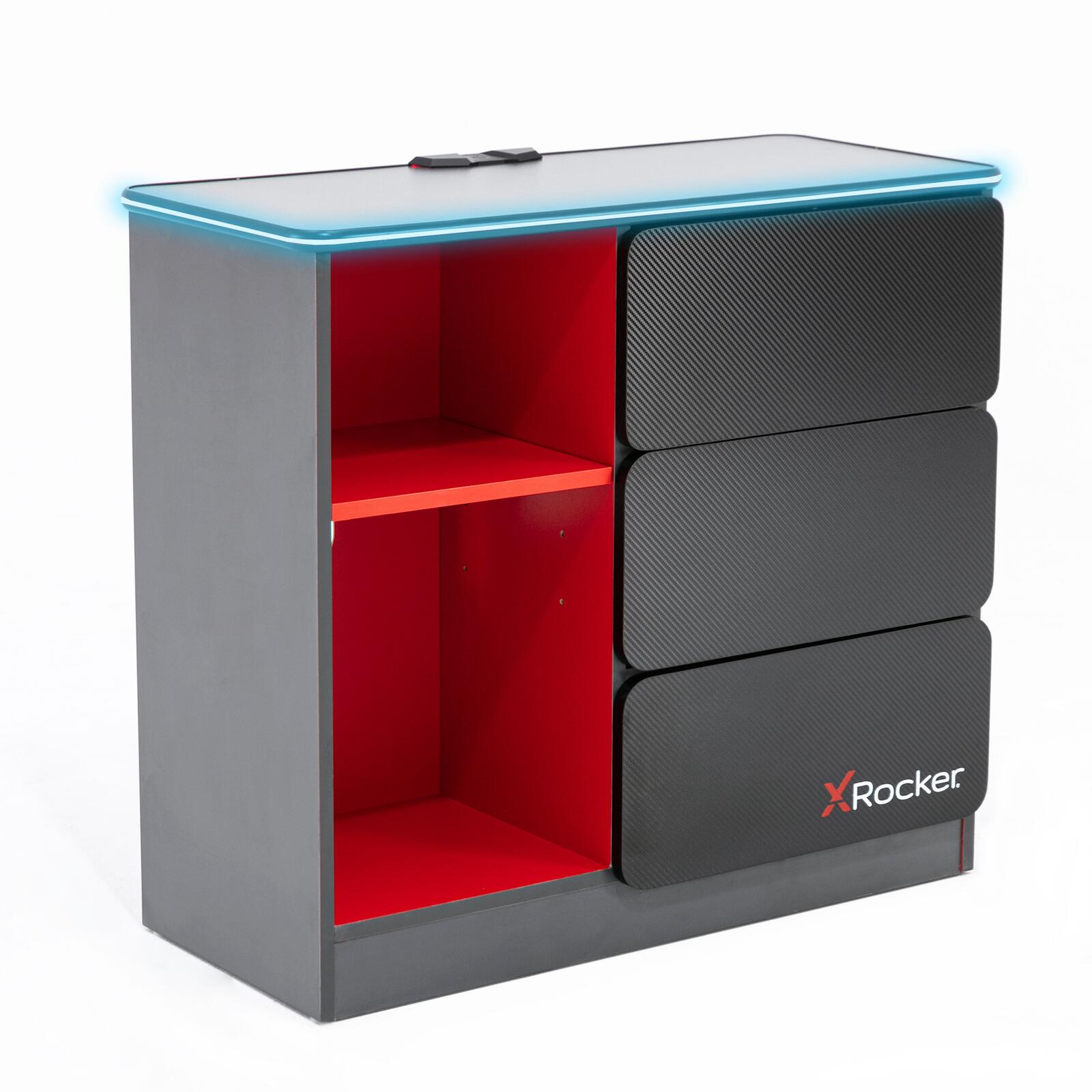 X Rocker Carbon-Tek Gaming Kommode mit LED-Beleuchtung – grau/rot