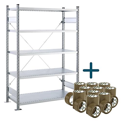 Komplettangebot SSI Sch?fer Steckboden-Fachregal VSR3000, Grundregal, 5 B?den, B 1282 x T 400 x H 1910 mm + gratis 36 Rollen Sch?fer Shop Select Packband