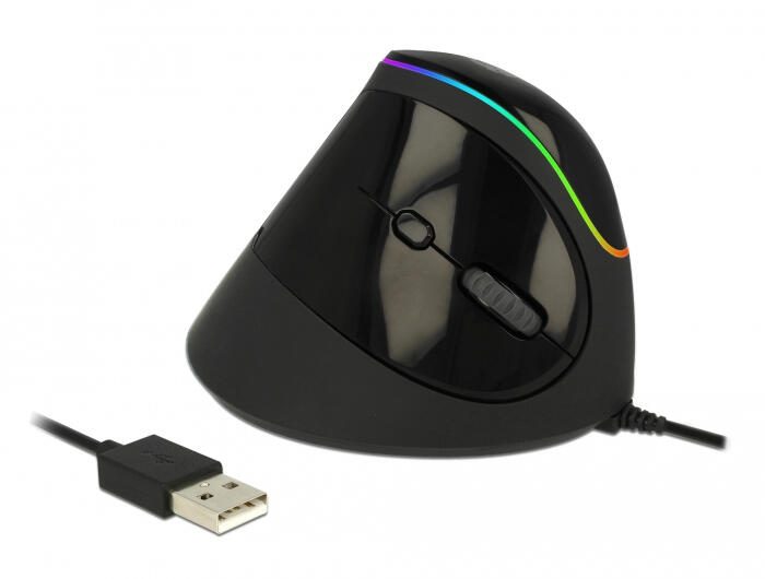 DeLOCK Ergonomische USB kabelgebundene Maus, Schwarz