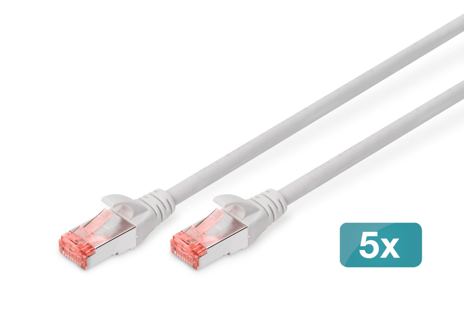 Digitus CAT 6 S-FTP Patchkabel, Cu, LSZH AWG 27/7, Länge 15 m, 5 Stück, Grau