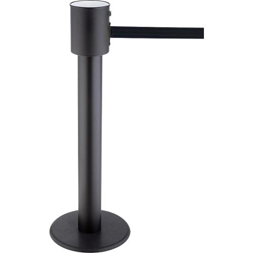 Absperrpfosten RS-Guidesystems? GLA 200, schwarz, Gurtband schwarz & ausziehbar bis 20 m, ? 350 x H 1000 mm, Metall lackiert & Kunststoff