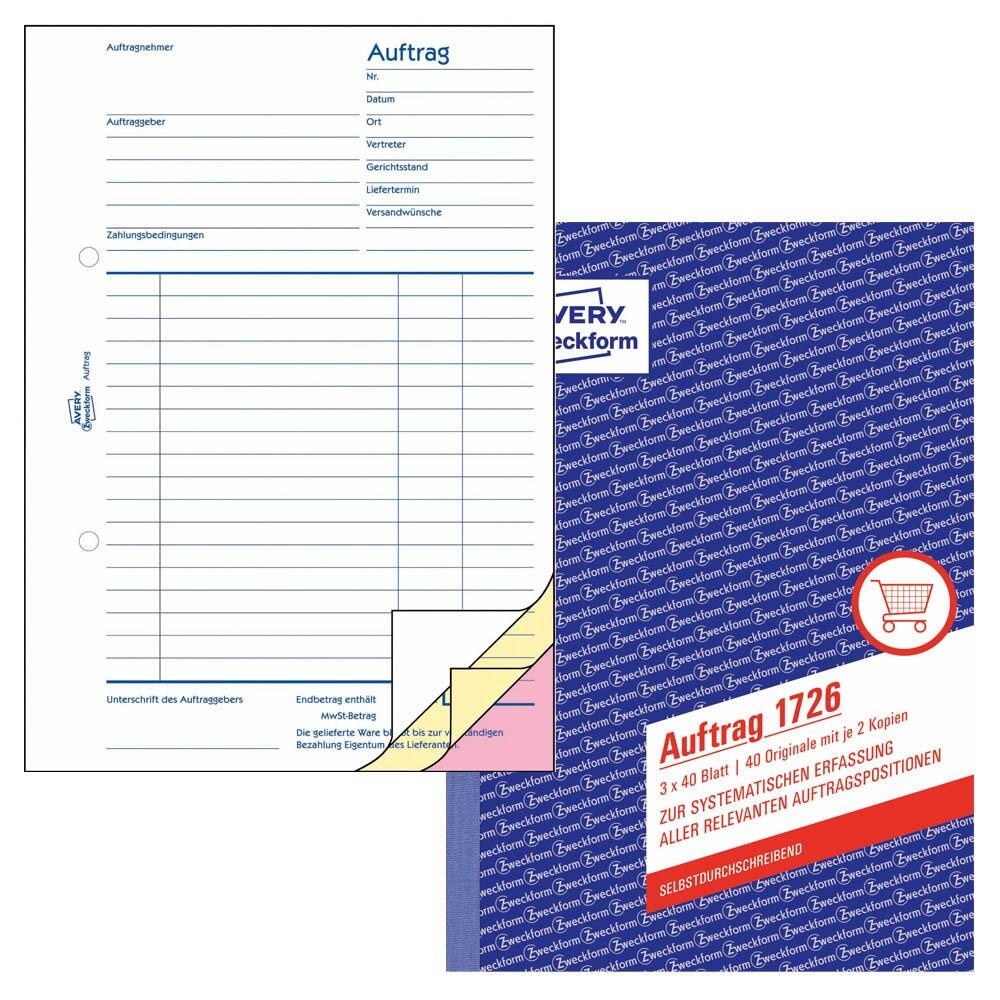 AVERY Zweckform Auftrag Formularbuch 1726 – 3 x 40 Blatt