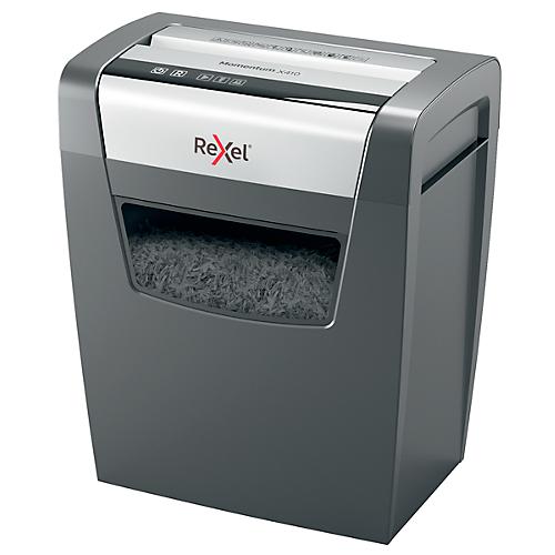 Rexel Momentum X410 Aktenvernichter P4, Partikelschnitt 4 x 28 mm, 23 l, 10 Blatt Schnittleistung, Anti-Papierstau-Technologie, schwarz