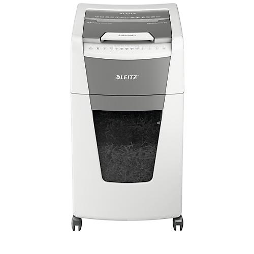 Leitz IQ Autofeed Office 300 Aktenvernichter P5, Vollautomatik, Mikroschnitt 2 x 15 mm, 60 l, 300 Blatt Schnittleistung, mit Rollen, wei?