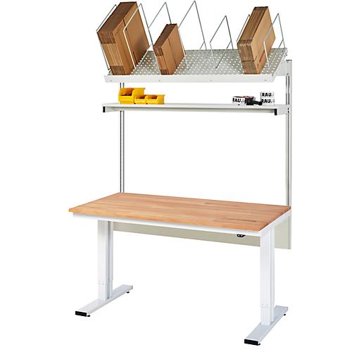 Rau Packtischsystem 01 Werktisch-Serie adlatus 300, B 1500 x T 800 x H 720-1120 mm, Buche-Massivholzplatte, bis 300 kg