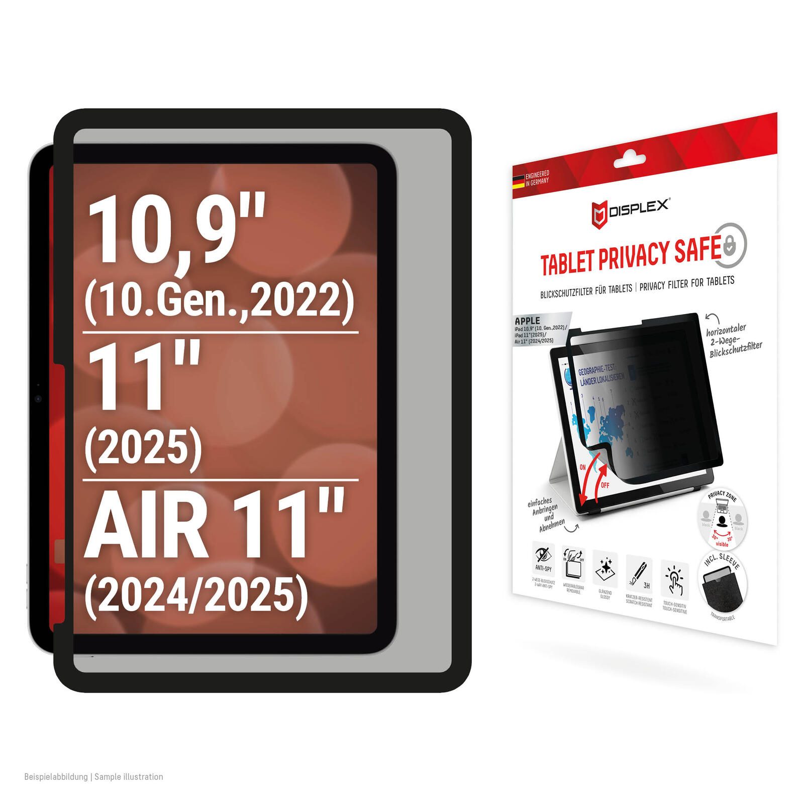 DISPLEX Privacy Safe Blickschutzfilter für iPad 10,9“ (10. Gen) / 11″ (2025) / Air 11“ (2024/2025/2026)