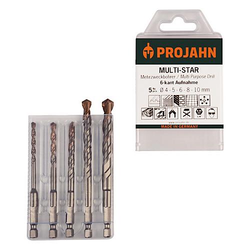 Projahn Mehrzweckbohrer-Set MULTI-STAR, Hartmetallschneiden, 5-teilig, 6-kant-Schaft, ? 4-5-6-8-10 mm