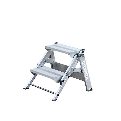 Munk Klapptreppe, Aluminium, stabiler Klappmechanismus, Doppelholme, rutschfest, Trittfl?che B 360 x T 205 mm, max. 150 kg, 2 Stufen