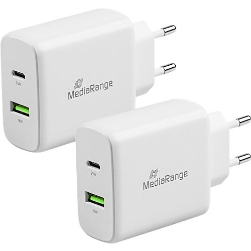 MediaRange Quick Charge Schnellladeadapter 43 W, Eurostecker, 1x USB-C und 1x USB-A, wei?
