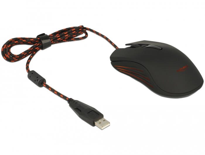 DeLOCK kabelgebundene Gaming Maus, schwarz / rot