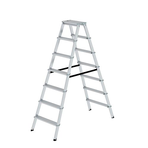 Munk Stufen-Stehleiter, beidseitig, Aluminium, 80 mm geriffelte Stufen, max. 150 kg, Spreizsicherung, 14 Stufen