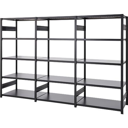 Regalkombination ORDO Business, 1 Grundregal + 2 Anbauregale, 15 B?den, modular, Fachlast 140 kg, Feldlast 1200 kg, B 3080 x T 435 x H 2000 mm, tiefschwarz