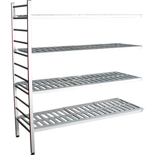 Aluminium-Steckregal, Anbaufeld, mit 4 Kunststoff-Rost-Fachb?den, H 1800 x B 1200 x T 400 mm