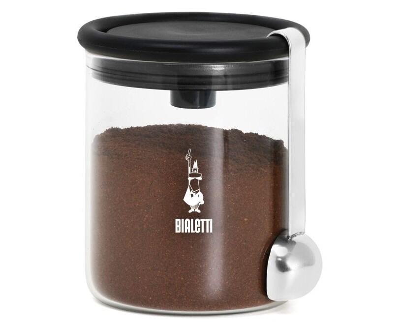 Bialetti Kaffee-Aromabehälter aus Glas – für 250g Kaffee – Deckel mit Standvorrichtung – inkl. Löffel