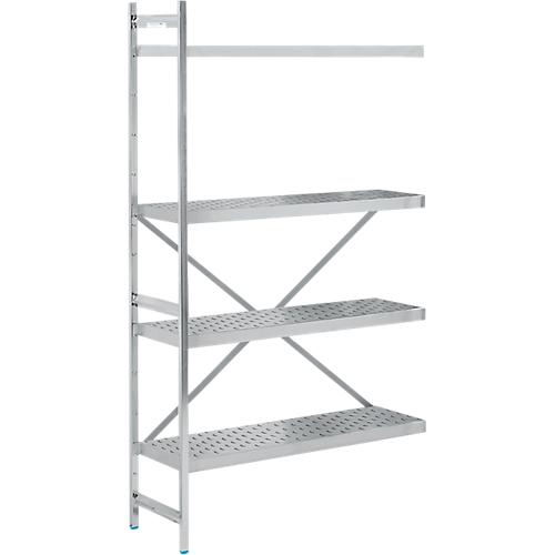 Regalsystem, Anbauregal, Edelstahl, gelochter Boden, H 2000 x B 1175 x T 400 mm