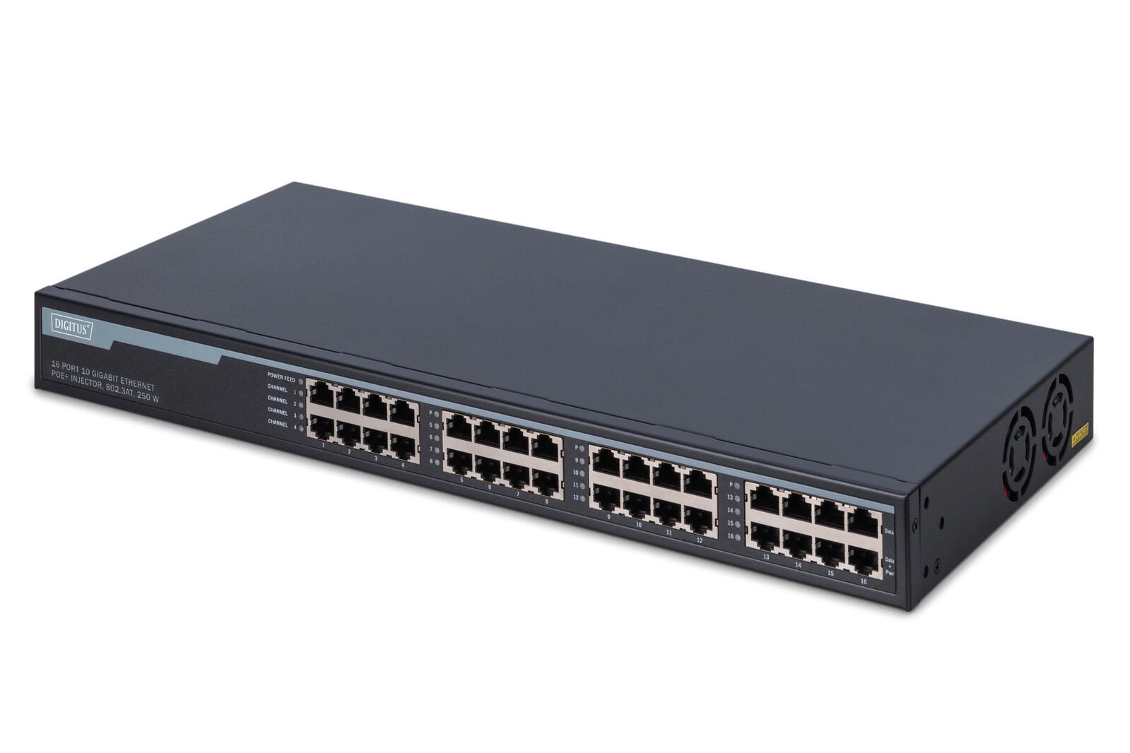 Digitus 16-Port 10G Ethernet PoE+ Injektor, 802.3at, 250 W