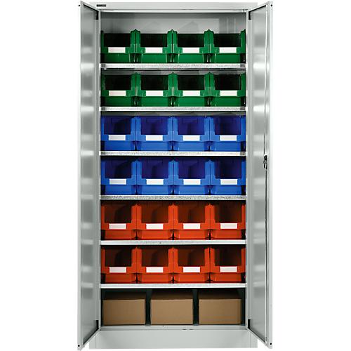 Materialschrank MSI 2409, mit 24 K?sten LF 322, 6 Fachb?den, B 950 x T 400 x H 1935 mm, Stahl, lichtgrau