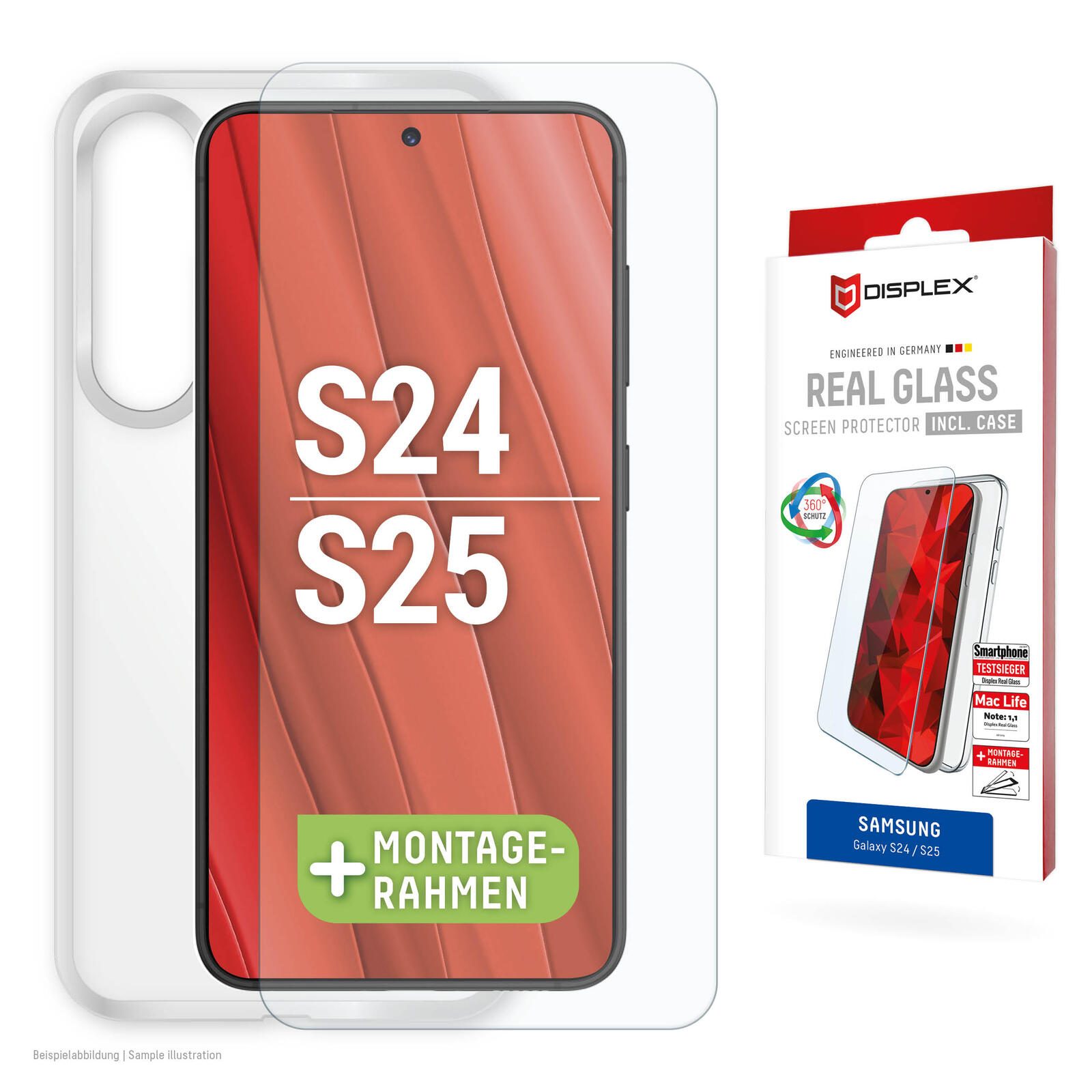 DISPLEX Panzerglas (10H) + Schutzhülle für Samsung Galaxy S24/S25