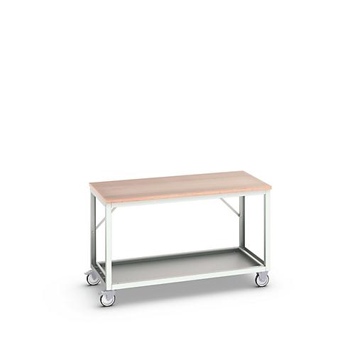 Mobile Werkbank Bott verso, Multiplex-Platte, 1 Ablageboden, mit Querstrebenset, B 1500 x T 800 x H 930 mm, RAL 7035 Lichtgrau